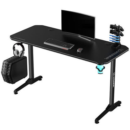 ULTRADESK Gaming miza FRAG - ČRNA V3, 140x60 cm, 76 cm, z XXL podlogo za miško, 4xUSB, z ultradesk BEAM, držalom za pijačo in slušalke