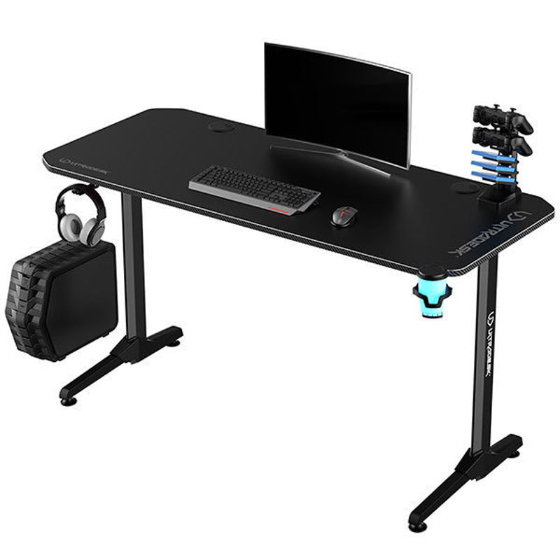 Slika - ULTRADESK Gaming miza FRAG - ČRNA V3, 140x60 cm, 76 cm, z XXL podlogo za miško, 4xUSB, z ultradesk BEAM, držalom za pijačo in slušalke