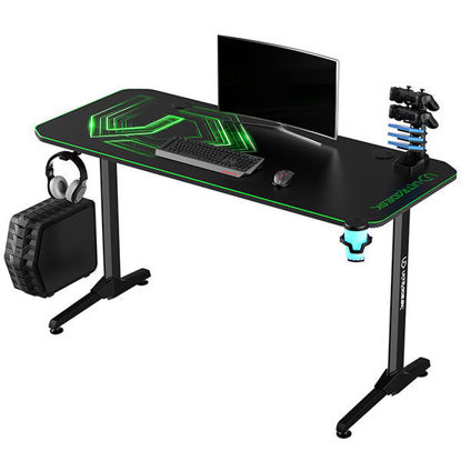 ULTRADESK Gaming miza FRAG - GREEN V3, 140x60 cm, 76 cm, z XXL podlogo za miško, 4xUSB,  z ultradesk BEAM, držalom za pijačo in slušalke