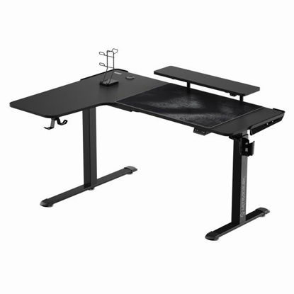 ULTRADESK Gaming miza WINGER - črna, 111x155x60 cm, 75-122 cm, elektronsko nastavljiva, RGB osvetlitev, držalo za slušalke