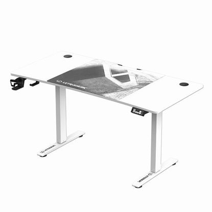 ULTRADESK Gaming miza LEVEL V2 bela, 140x68cm, 72-117cm, električno nastavljiva višina, z XXL podlogo za miško, pijačo in slušalko