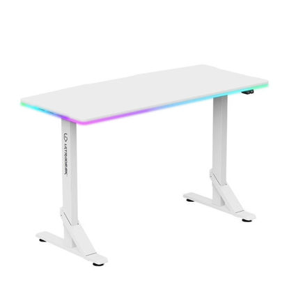 ULTRADESK Gaming miza IRON WHITE, 132,5x60,5 cm, 71-81 cm, mehansko nastavljiva višina, RGB osvetlitev