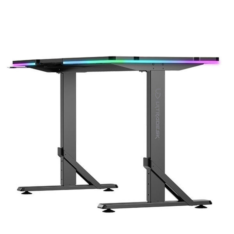 Slika - ULTRADESK Gaming miza IRON BLACK, 132,5x60,5 cm, 71-81 cm, mehansko nastavljiva višina, RGB osvetlitev