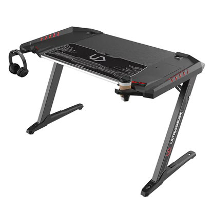 ULTRADESK Gaming miza ROCKET BLACK, 128x68 cm, 78 cm, z XL podlogo za miško, držalom za pijačo in slušalke
