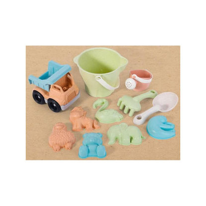 Beach Toys otroški komplet bioplastičnih igrač za peskovnik 11-delni -tovornjak, vedro, zalivalka, grablje (grablje), lopata, 6 kalupov za pesek