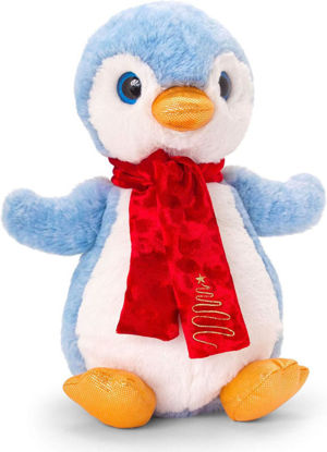 Mehka plišasta božična figura pingvin s šalom 20cm svetlo moder
