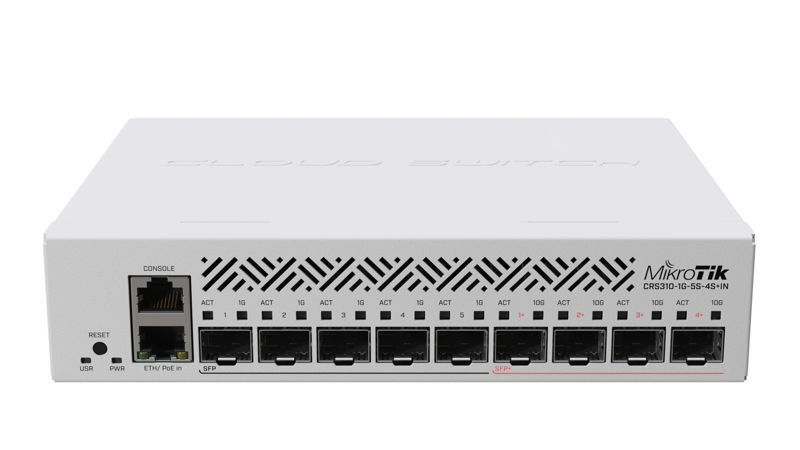 Slika - Mikrotik CRS310-1G-5S-4S+IN Cloud Router Switch z licenco RouterOS L5 10xLAN priključek, 1xGigabit LAN, kovinsko ohišje