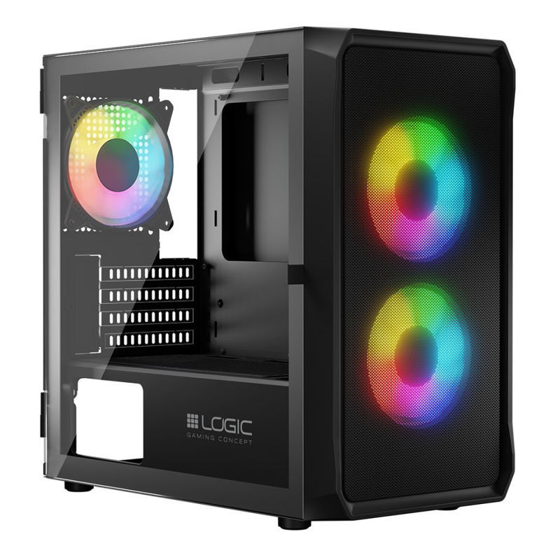 Slika - Modecom Portos ARGB Mini microATX ohišje 2xUSB2.0, 1xUSB3.0 3x12 cm, steklo, RGB, igralno ohišje