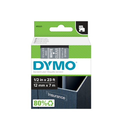Dymo 45020 (S0720600) D1 bela na prozorno 12mm x 7m, etiketa