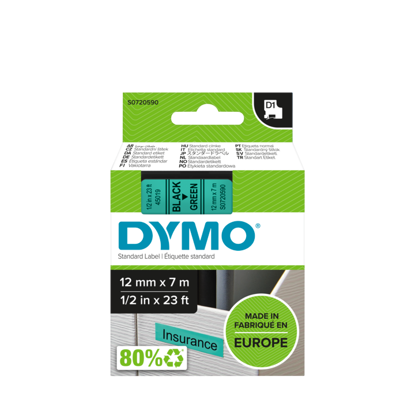 Dymo 45019 (S0720590) D1 črna na zeleno 12mm x 7m, etikete