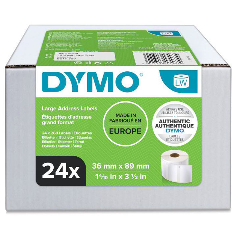Slika - Dymo 13187 (S0722390) big pack bele trajne etikete  24 x 260 (36mm x 89mm) etiket