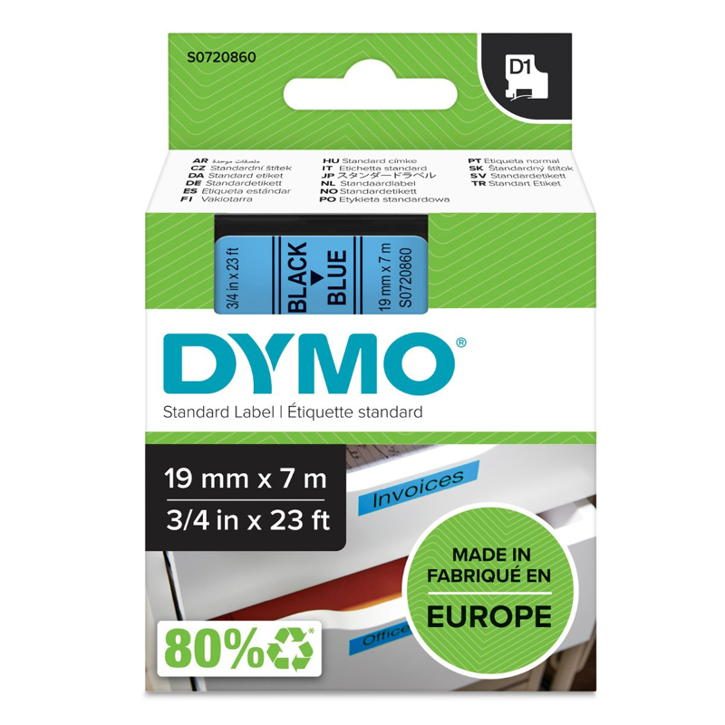 Slika - Dymo  45806 (S0720860) D1 19mm x 7m črna na modro, neskončna etiketa