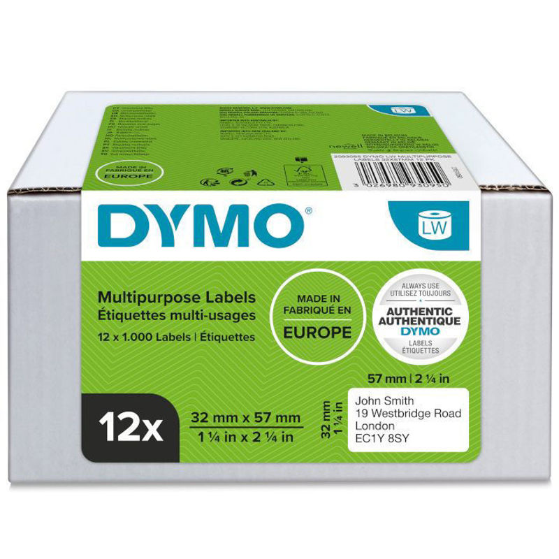 Slika - Dymo 2093095 LW 57mm x 32mm x 1000 bele 12 -pack večnamenske papirnate etikete