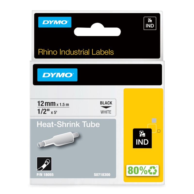 Slika - Dymo 18055 (S0718300) Rhino termo skrčljiva cevka D1 črna na belo 12 mm x 1,5m