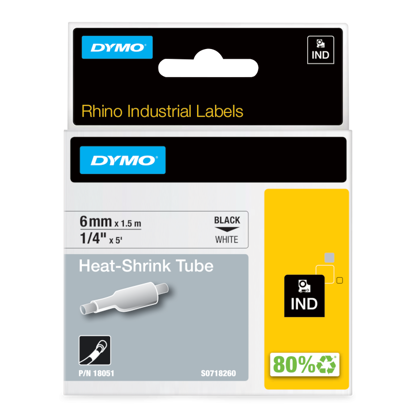 Dymo 18051 (S0718260) Rhino termo skrčljiva cevka D1 črna na belo 6 mm x 1,5m