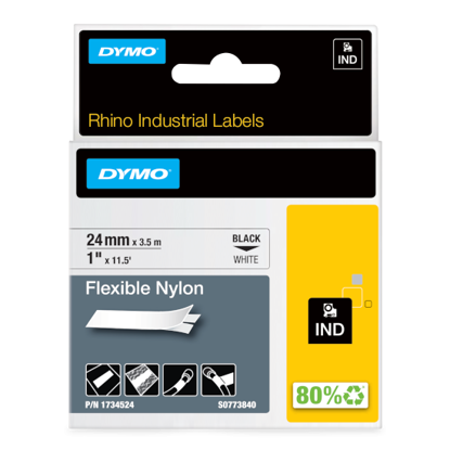 Dymo 1734524 (S0773840) RHINO najlon fleksibilen 24mm x 3,5m črno na belo etiketa