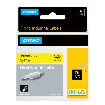Dymo 18058 (S0718340) Rhino termo skrčljiva cevka D1  19mm x 1,5m črno na rumeno