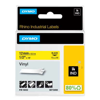 Dymo 18432 (S0718450) RHINO vinil profi D1 12mm x 5,5m črno na rumeno