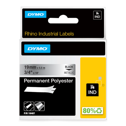 Dymo 18487 RHINO permanentni poliester D1 19mm 5.5m, 19mm črna na metal