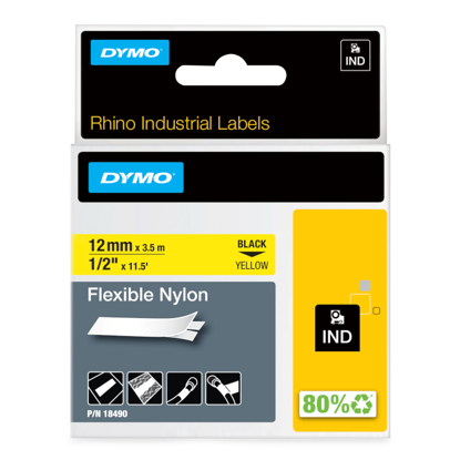 Dymo 18490 RHINO fleksibilen najlon črna na rumeno 12mm x 3,5m