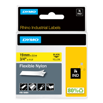 Dymo 18491 RHINO najlon fleksibilen črno na rumeno 19mm x 3,5m