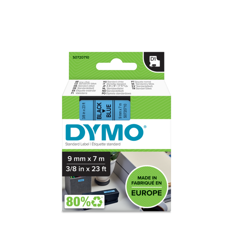 Slika - Dymo 40916 (S0720710) D1 črno na modro, 9mm x 7m, etikete