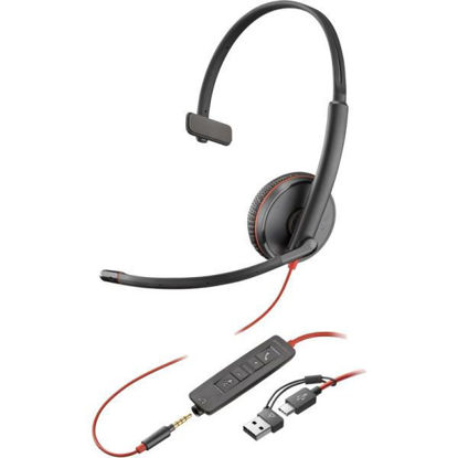 Poly Blackwire 3215 USB-C mono slušalke (8X227AA) – z USB-A adapterjem in 3.5 mm priključkom