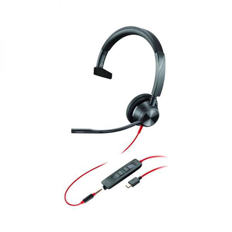Slika - Poly Blackwire 3315 USB‑C mono slušalke (8X218AA) – USB‑A adapter + 3,5 mm priključek, Teams gumb