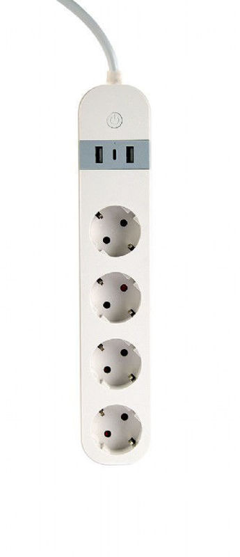 Slika - Gambird TSL-PS-S4U-01-W pametni podaljšek z USB A/C polnilnikom, 4 vtičnice, bel
