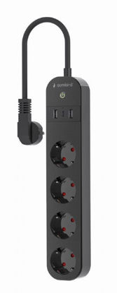 Gembird TSL-PS-S4U-01 pametni podaljšek z USB A/C  polnilnikom, 4 vtičnice, črn