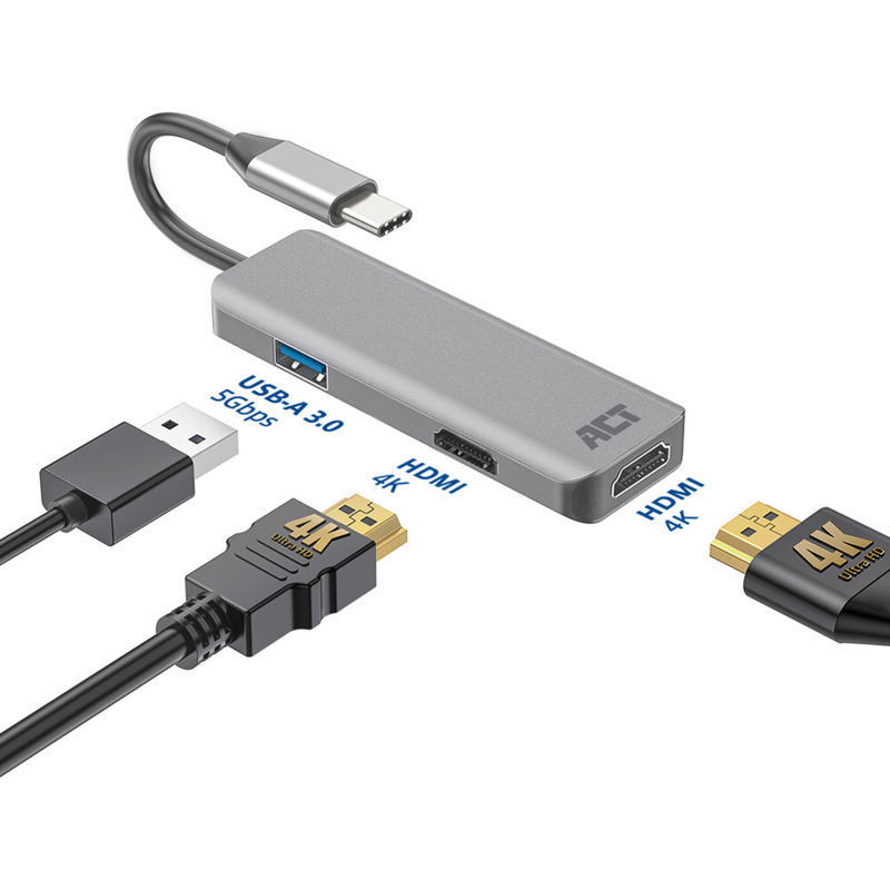 Slika - ACT AC7013 USB-C 4K priklop dveh HDMI monitorjev 4K adapter