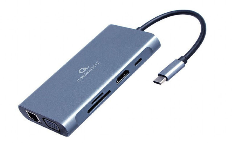 Slika - Gembird A-CM-COMBO7-01 USB Type-C 7-v-1 večportni adapter USB-C, 3xUSB-A, 1xUSB-C, 1xHDMI, VGA, RJ45, 3,5 mm