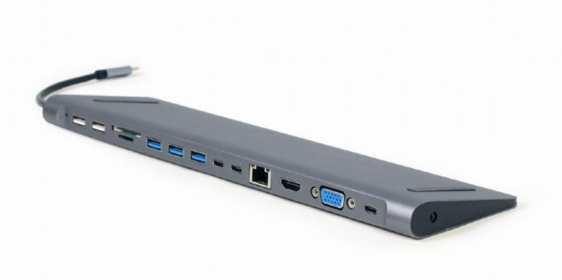 Slika - Gembird A-CM-COMBO9-01 priklopna postaja USB tipa C 9 v 1 (USB vozlišče + HDMI + VGA + PD + bralnik kartic + LAN + 3,5 mm zvok)
