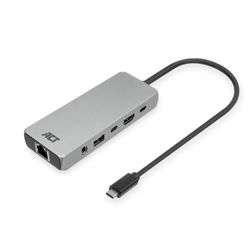 Slika - ACT AC7095 priklopna postaja USB-C 4K/8K 30Hz za 1 HDMI monitor, 2,5 Gigabit Ethernet, USB-C 10 Gbps, USB-A 10 Gbps, 3,5 mm zvok, prehod za PD