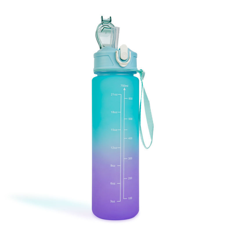 Slika - Family športna plastenka za vodo - 750ml - BPA FREE - zeleno/vijolična z vgrajeno slamico