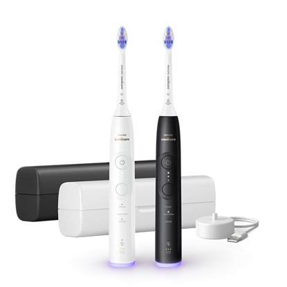 Philips Sonicare 6500 HX7419/01 – Duo paket električnih soničnih zobnih ščetk (črna + bela), 3 načini, 3 intenzivnosti, senzor pritiska