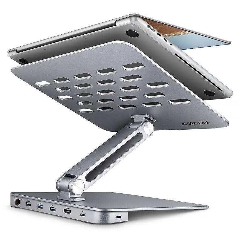 Slika - AXAGON HMC-STND USB-C 5Gbps aluminijasto stojalo za prenosnik in HUB 7v1