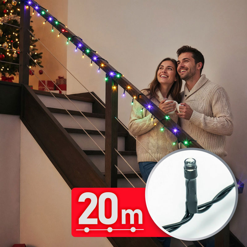 Slika - Božične LED lučke 20 m – večbarvne, 400 LED, zeleni kabel, 220–240 V zunanje/notranje