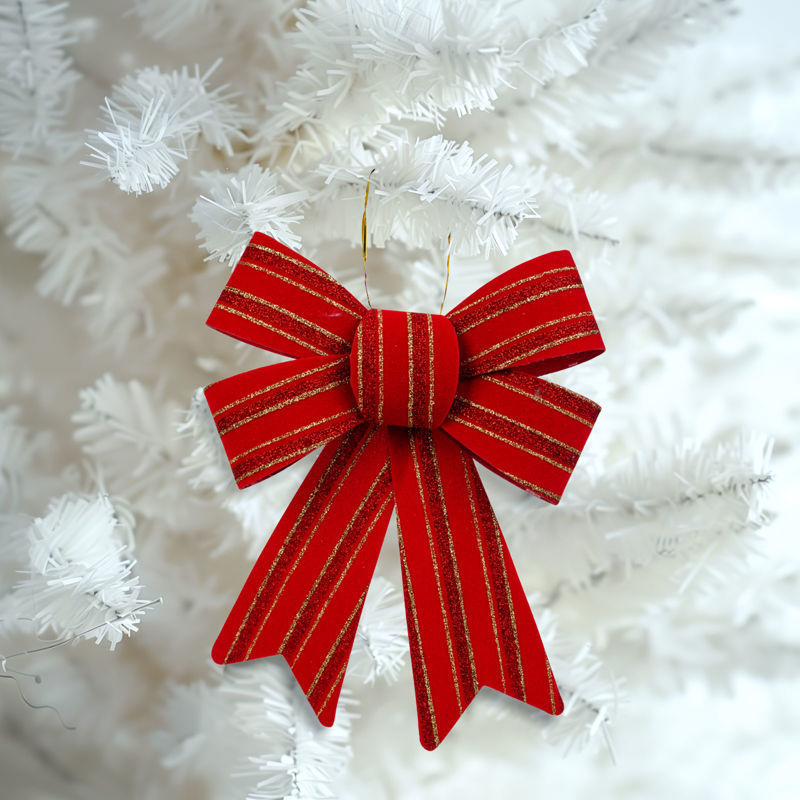 Slika - Božična okrasna pentlja - bleščeča, rdeča 18 x 25 cm