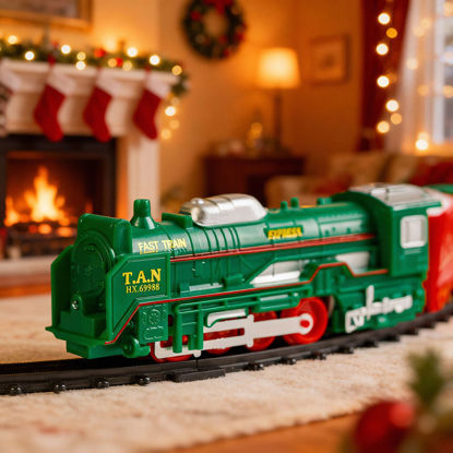 Božični vlak za pod božično drevo – z lučkami, glasbo in Božičkom na saneh