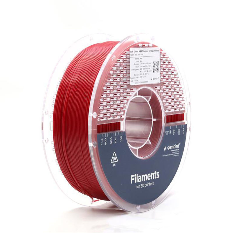 Slika - Gembird High Speed ABS 3D filament rdeč, 1,75 mm, 1 kg (3DP-ABS1.75HY-01-R)