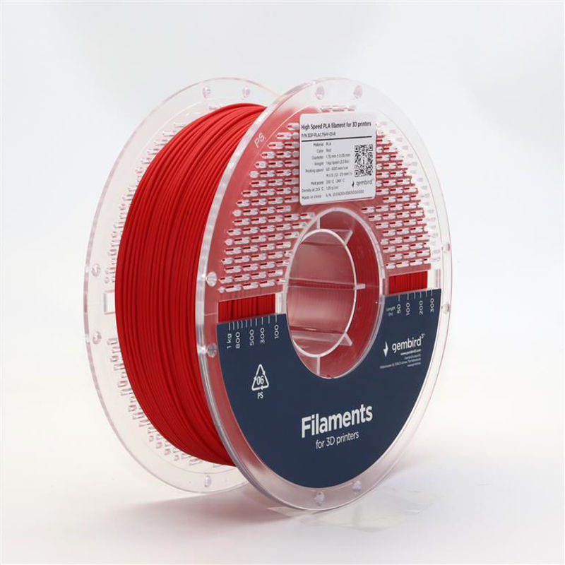 Slika - Gembird High Speed PLA 3D filament rdeč, 1,75 mm, 1 kg (3DP-PLA1.75HY-01-R)