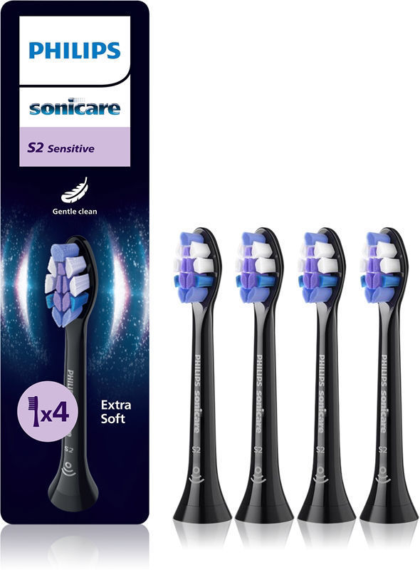 Slika - Philips Sonicare S2 Sensitive HX6054/88 nadomestne glave za zobno ščetko, 4 kos, črne