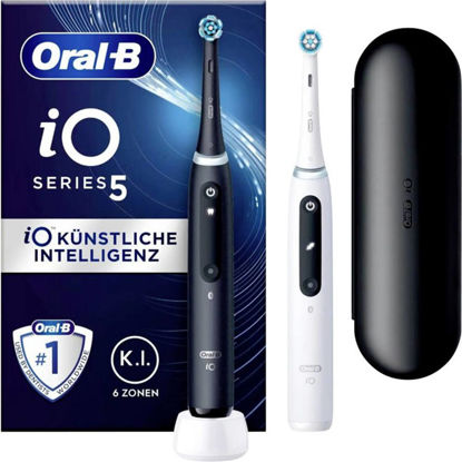 Oral-B iO Serija 5 Duopack, črno-bele električne zobne ščetke, 2 zobni ščetki, 1 potovalni etui