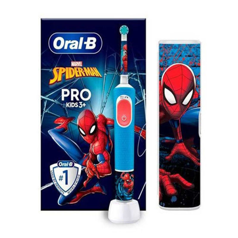 Slika - Oral-B Pro Kids 3+ Spiderman otroška električna zobna ščetka z Marvel motivom Spidermana z etuijem