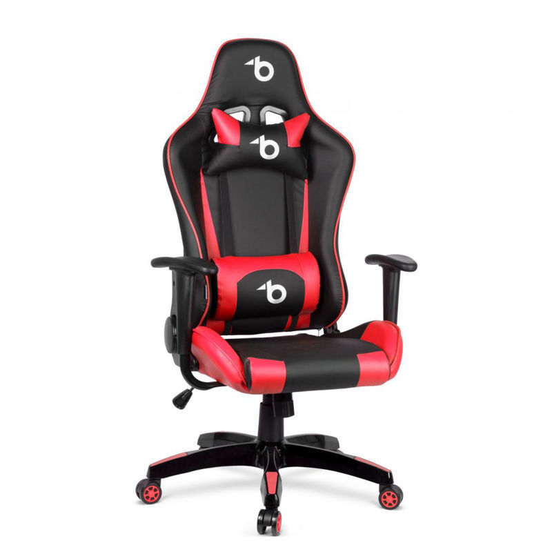 Slika - Delight Bemada BMD1106RD, do 110kg, ledvena in vzglavna podpora, črno-rdeč gaming stol