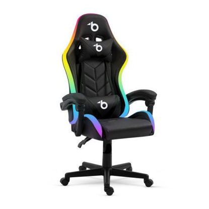 Delight BMD1115BK, do 120kg, RGB osvetlitev, ledvena in vzglavna podpora, črn gaming stol