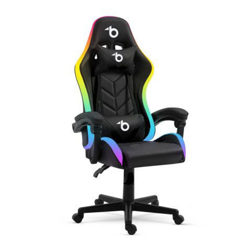 Slika - Delight BMD1115BK, do 120kg, RGB osvetlitev, ledvena in vzglavna podpora, črn gaming stol