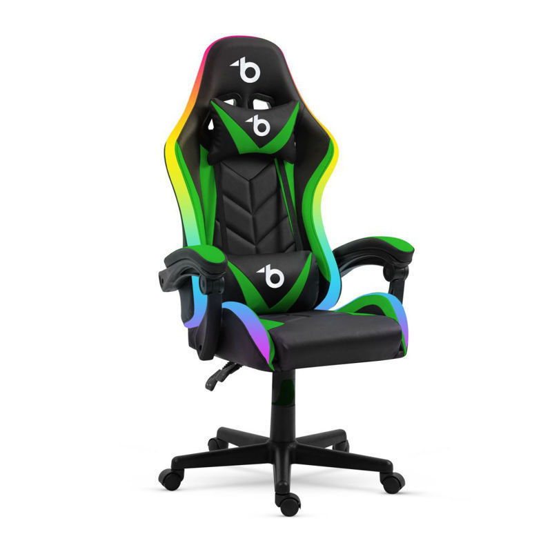 Slika - Delight BMD1115GR, do 120kg, RGB osvetlitev, ledvena in vzglavna podpora, črno-zelen gaming stol
