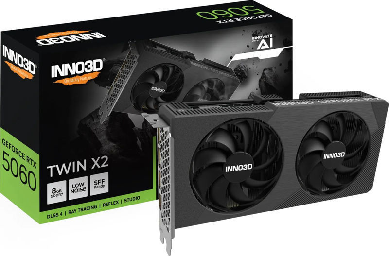 Slika - Inno3D GeForce RTX 5060 Twin X2 8GB GDDR7, 128-bit, 1x HDMI / 3x DP (N50602-08D7-195071N) grafična kartica